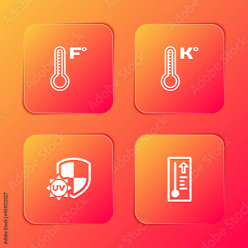 Set Meteorology thermometer, , UV protection and icon. Vector