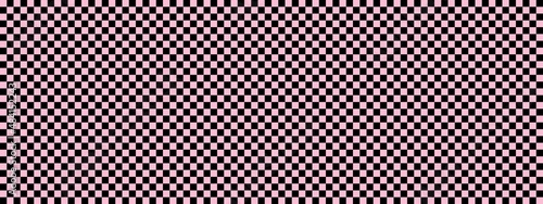 Checkerboard banner. Black and Pink colors of checkerboard. Small squares, small cells. Chessboard, checkerboard texture. Squares pattern. Background.