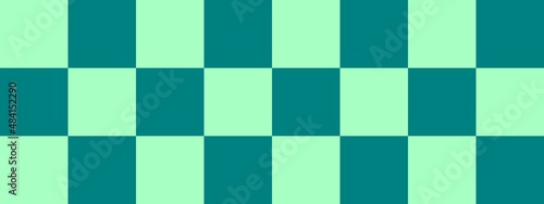 Checkerboard banner. Teal and Mint colors of checkerboard. Big squares, big cells. Chessboard, checkerboard texture. Squares pattern. Background.