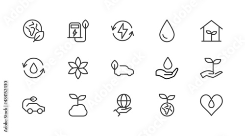 Linear icon set of environment .