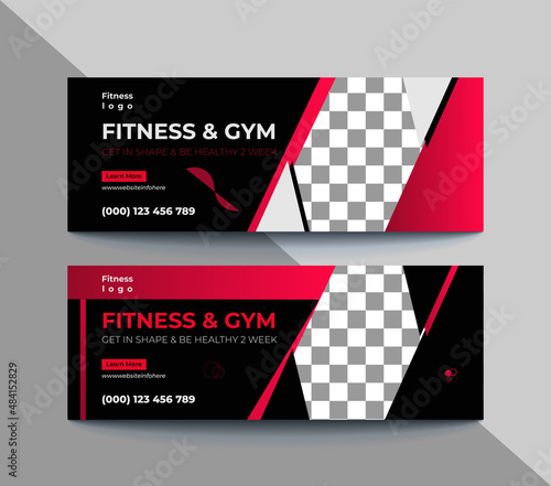 Fitness or gym center promotional social media cover design template vector