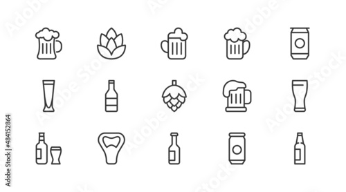 Set of simple beer  line icons.