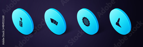 Set Isometric Car handbrake, wheel, Windscreen wiper and Gear shifter icon. Vector