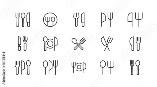 Set of simple cutlery  line icons.