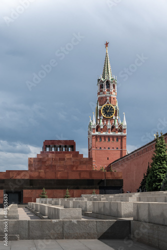 Lenin Mausoleum, Spasskaya Tower on Red Square. Moscow. Russia. photo