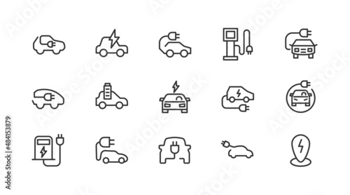 Simple line set of electric car  icons.