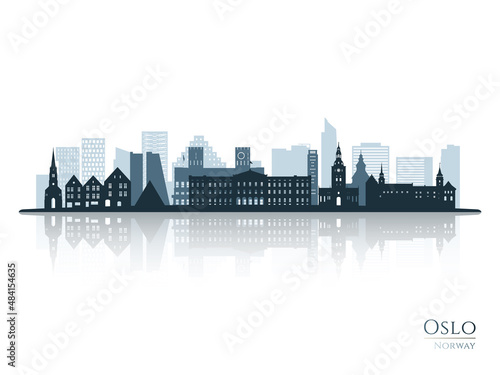 Oslo skyline silhouette with reflection. Landscape Oslo, Norway. Vector illustration.