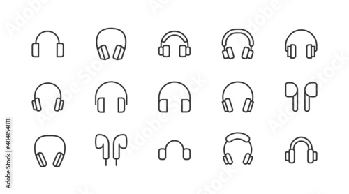 Premium pack of headphones  line icons.