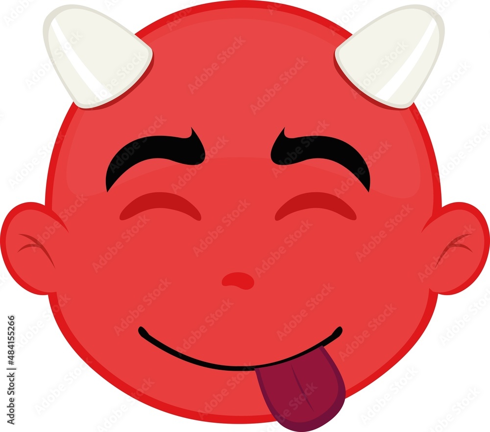 Vector illustration of the face of a cartoon devil with a yummy expression that delicious Vector illustration of the face of a cartoon devil with a yummy expression that delicious