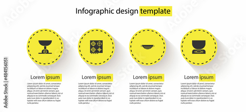 Set Electronic scales, Gas stove, Kitchen colander and . Business infographic template. Vector