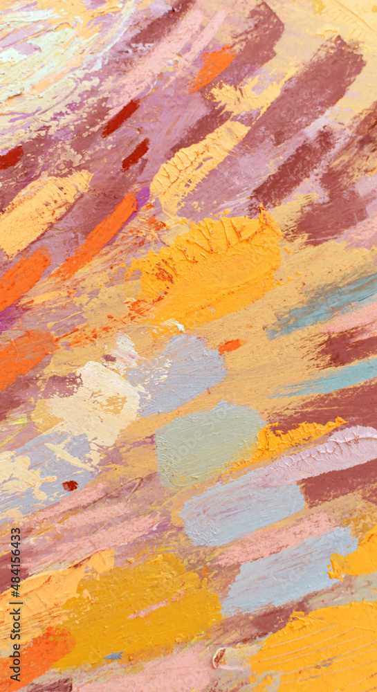 Mental health concept art. Warm tint abstract textures for creativity vertical banner, cosmetic label background, poster backdrop. Artwork fragments close up. Texture of stains and brush strokes.