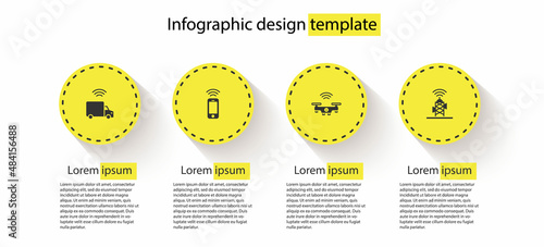 Set Smart truck, Wireless smartphone, drone and antenna. Business infographic template. Vector