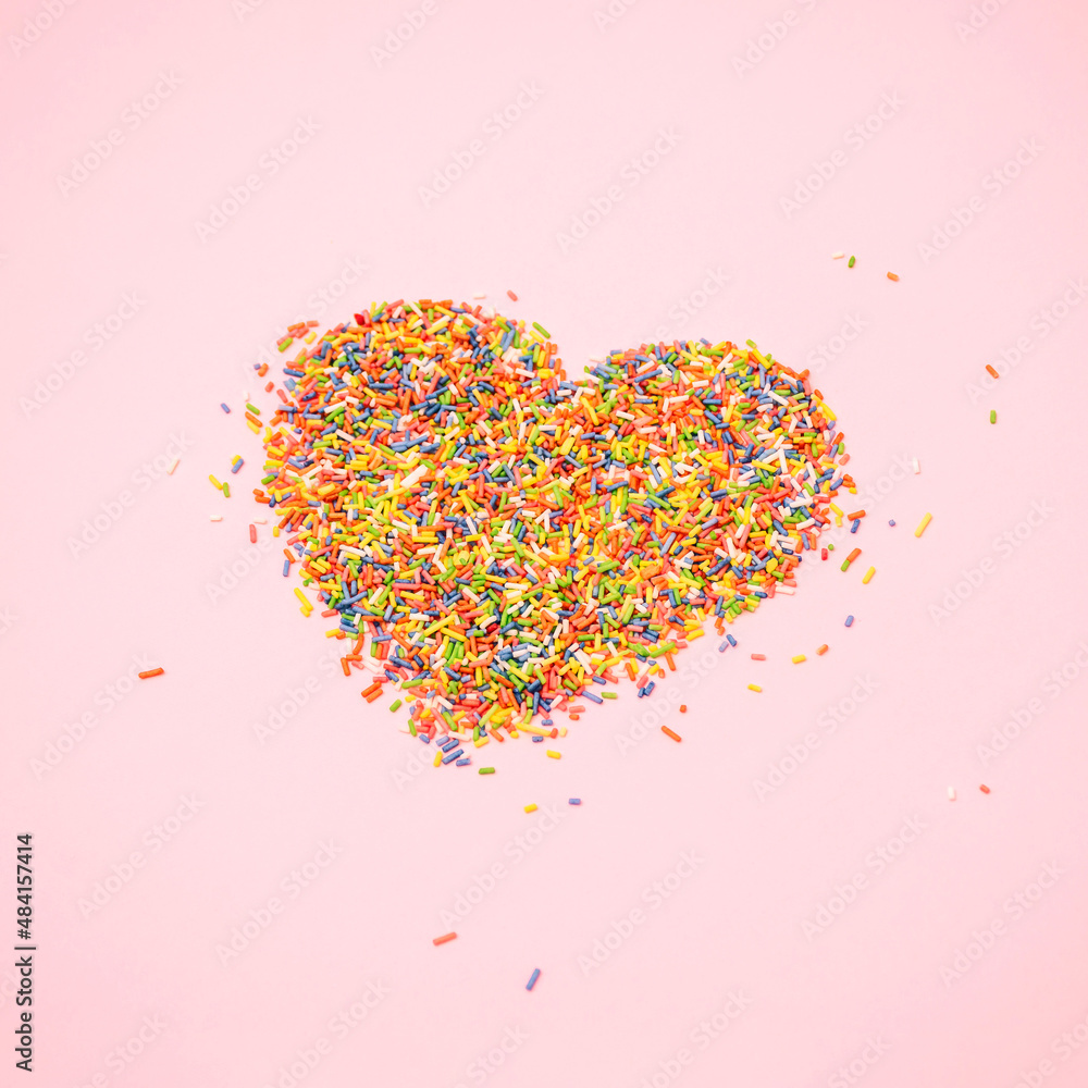 Heart made of colorful  chocolate confetti. Valentine's day concept.