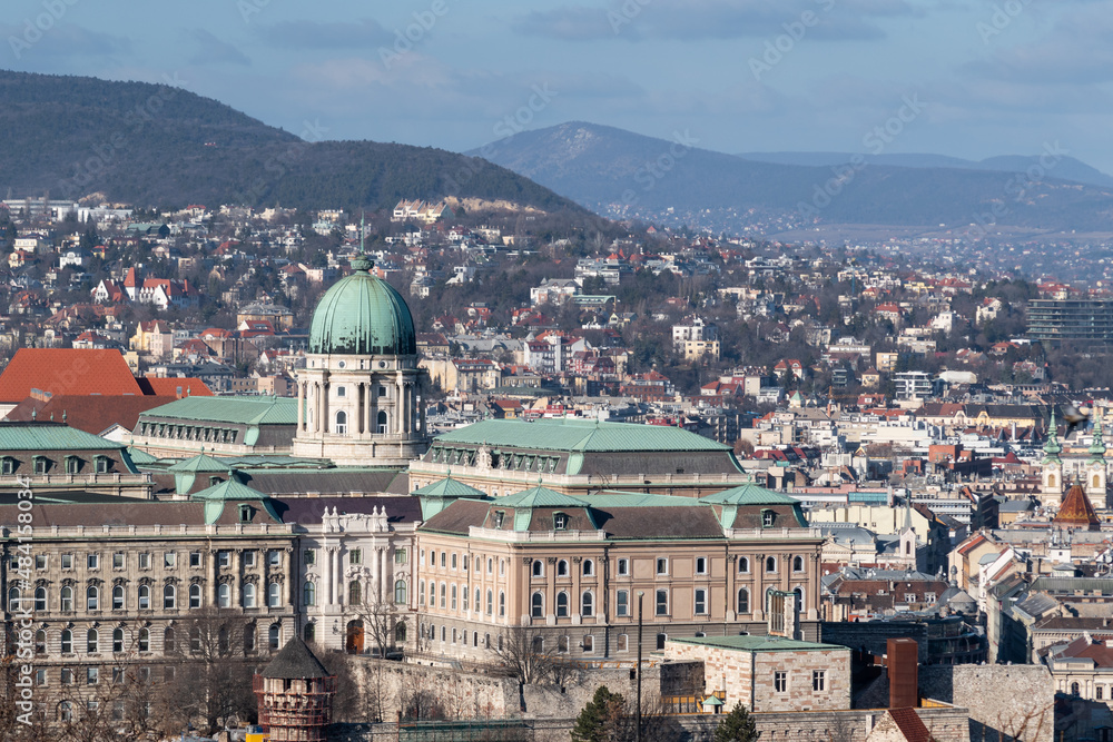 Cityscape of Budapest with Buda Castle in Hungary, historical heritage built in baroque architectural style