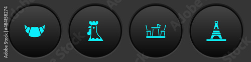 Set Croissant, French rooster, cafe and Eiffel tower icon. Vector