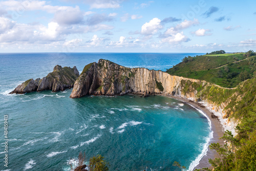 panoramic view of beautiful beach on northern Spain coast