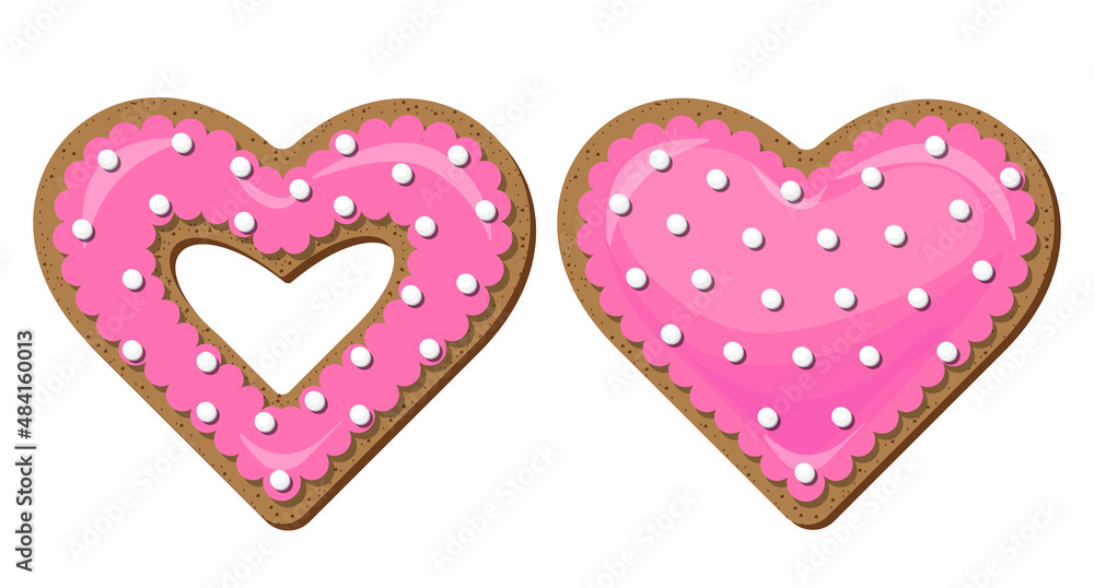 Vector pink valentine's day cookies decorated with white peas. Vector pink valentine's day cookies decorated with white peas.
