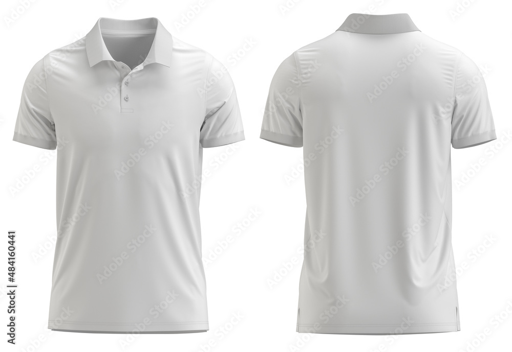 White Color 3d rendered Short Sleeve polo shirt with Rib collar and cuff - obrazy, fototapety, plakaty 