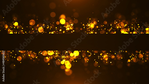 Abstract golden glitter bokeh lights with star festive background, with copy space at center