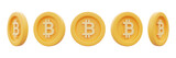 Set of golden bitcoin coins isolated on white background,cryptocurrency,blockchain technology,minimal style.3d rendering.