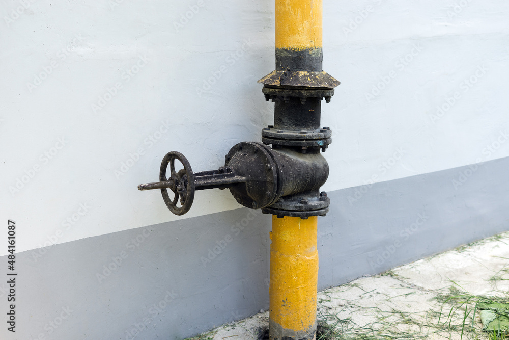 Pipe with gate valve at the factory. Fuel pipeline. Pipe with gate valve at the factory. Fuel pipeline.