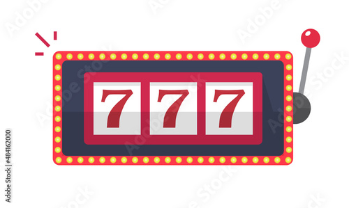Slot machine casino casino 777 jackpot vector icon or concept of gambling slotmachine with arm bar isolated flat cartoon illustration on white background