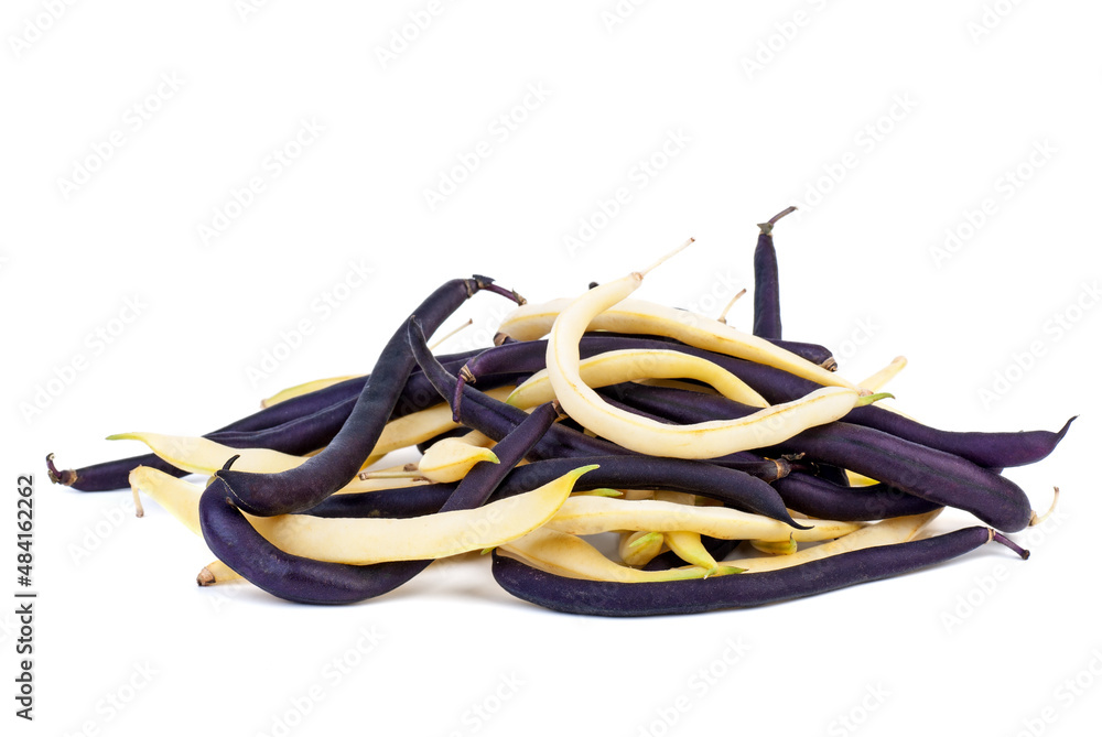 Pile of purple and yellow Wax Snap Beans isolated Pile of purple and yellow Wax Snap Beans isolated