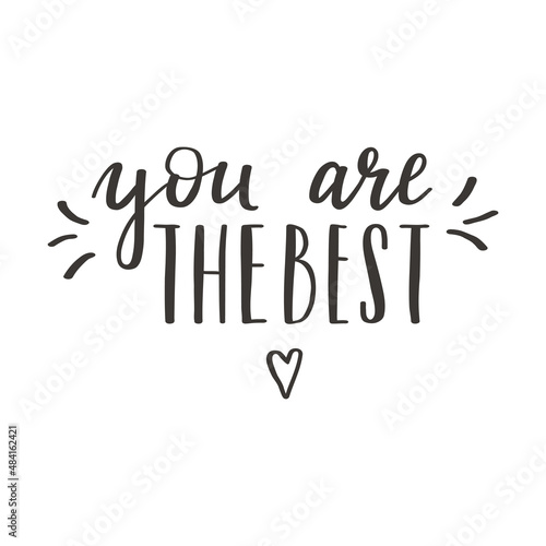 A handwritten phrase - You are the best. Hand lettering. Motivating, inspiring phrase for postcards and posters. Black and white vector silhouette isolated on a white background.