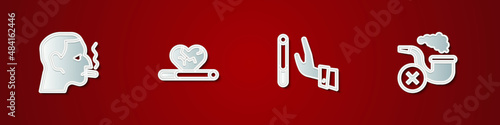 Set Man smoking a cigarette, Heart disease with, Giving up and Smoking pipe smoke icon. Vector