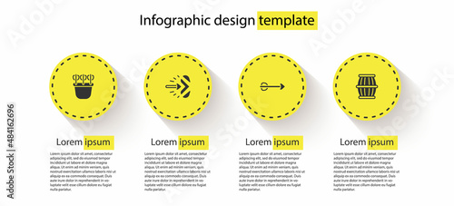 Set Quiver with arrows, Magic, Arrow and Gun powder barrel. Business infographic template. Vector