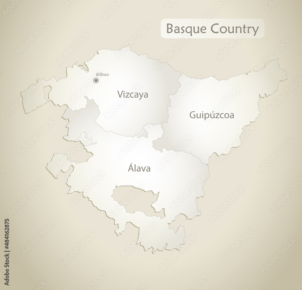 Basque Country map, administrative division with names, old paper background vector