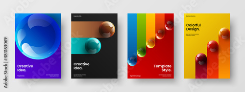 Clean 3D balls corporate identity illustration set. Multicolored booklet A4 vector design concept composition. © kitka
