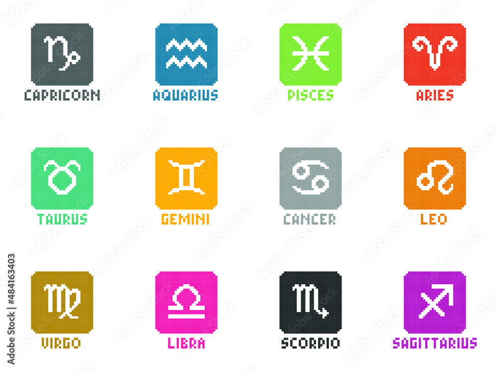 12 Zodiac pixel art vector symbol collection 12 Zodiac pixel art vector symbol collection