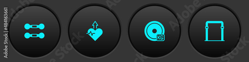 Set Dumbbell, Heartbeat increase, Weight plate and Sport horizontal bar icon. Vector
