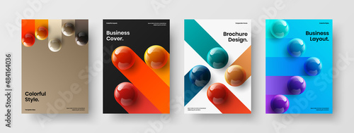 Fresh corporate identity A4 design vector layout composition. Creative 3D balls annual report illustration set. © kitka