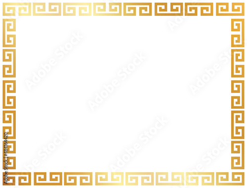 Greek pattern square frame, golden, meander pattern.  Golden Greek ornament, Meander pattern on white  background.