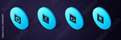 Set Isometric Online shopping on screen, Browser incognito window, Server, Data and setting icon. Vector