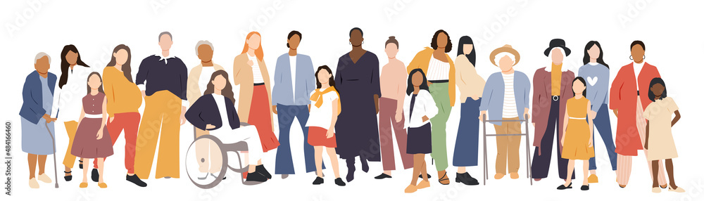 Women of different ages and ethnicities stand side by side. Women of different ages and ethnicities stand side by side.