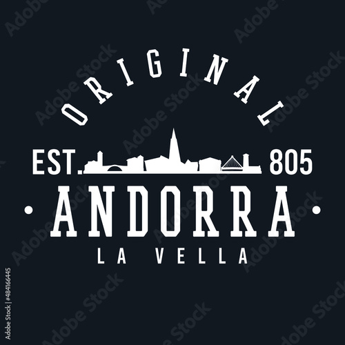 Andorra la Vella  Andorra Skyline Original. A Logotype Sports College and University Style. Illustration Design Vector City.