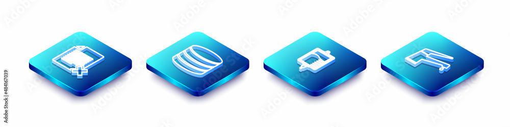 Set Isometric line Delete file document, Database, IV bag and Water tap icon. Vector Set Isometric line Delete file document, Database, IV bag and Water tap icon. Vector