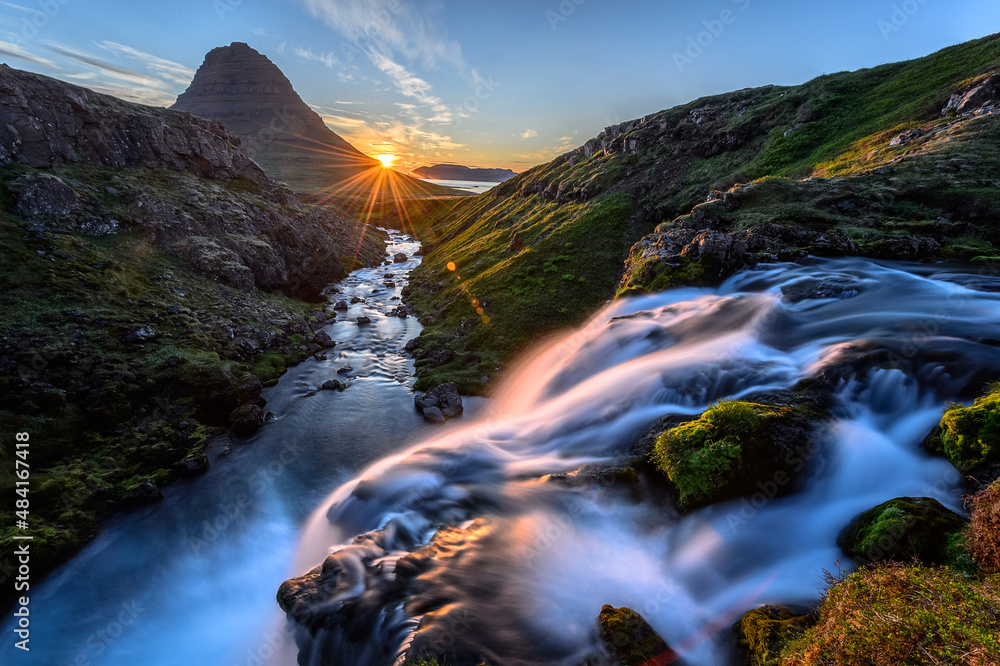 Kirkjufell mountain during sunrise in Iceland Kirkjufell mountain during sunrise in Iceland
