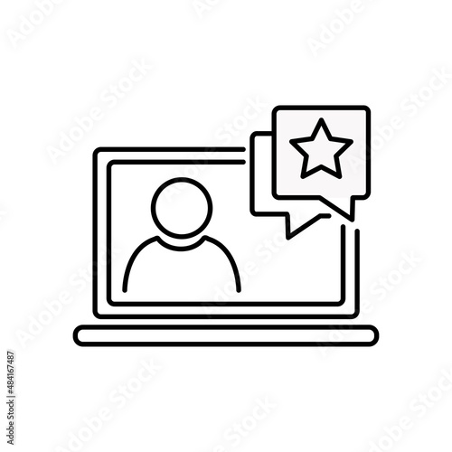 Laptop icon with star sign in lineart style on white background  Notebook icon and best  favorite  rating symbol