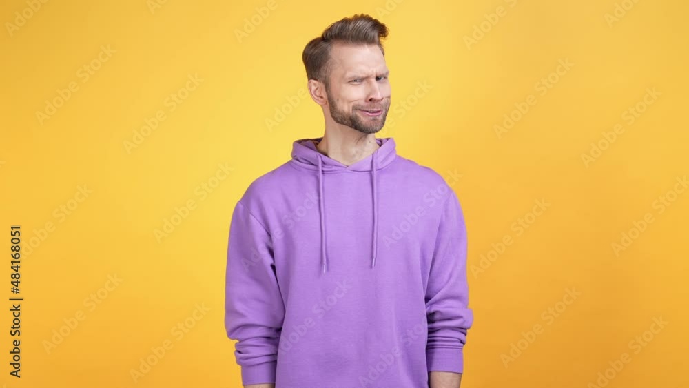 Guy fooling around laughing jokes isolated vibrant color background Guy fooling around laughing jokes isolated vibrant color background