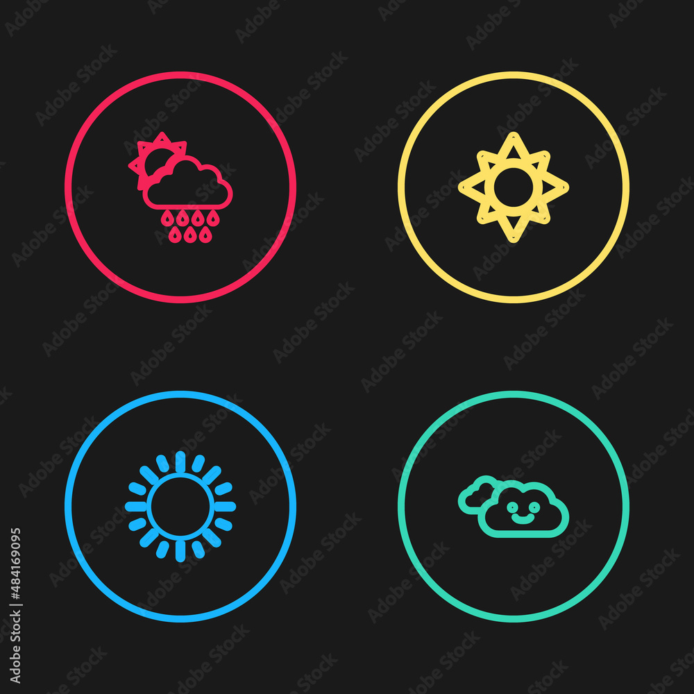 Set line Sun, Cloud, and with rain and sun icon. Vector Set line Sun, Cloud, and with rain and sun icon. Vector