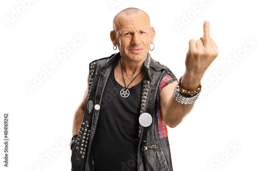 Slika na platnu Punk showing a middle finger and smiling