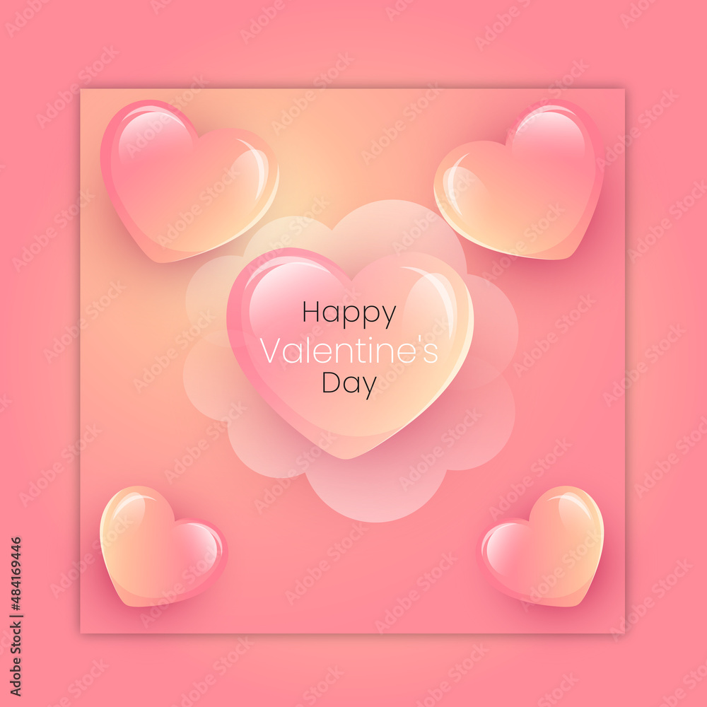 Realistic Happy valentine day heart shaped & valentine's day background Vector With love
