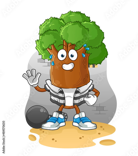 tree head cartoon criminal in jail. cartoon character