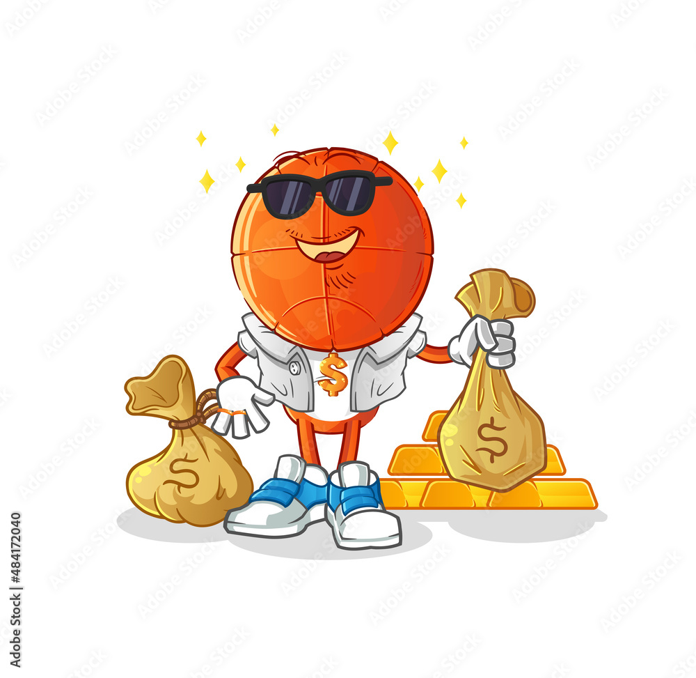 Fototapeta premium basketball head cartoon rich character. cartoon mascot vector