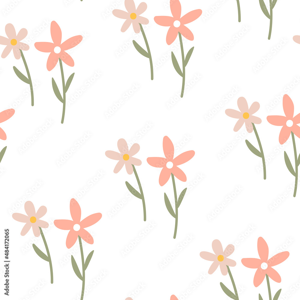 Seamless pattern with pink blooming flowers. Vector background. 
Design for wallpaper, web page background, textile, wrapping paper.