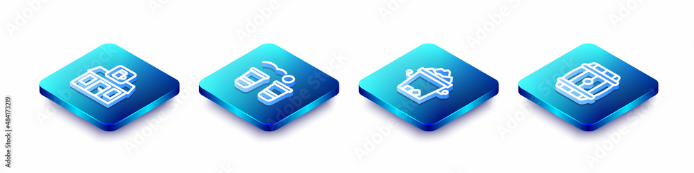 Set Isometric line Store building of beer shop, Beer pong game, Ice bucket and Wooden barrel icon. Vector Set Isometric line Store building of beer shop, Beer pong game, Ice bucket and Wooden barrel icon. Vector